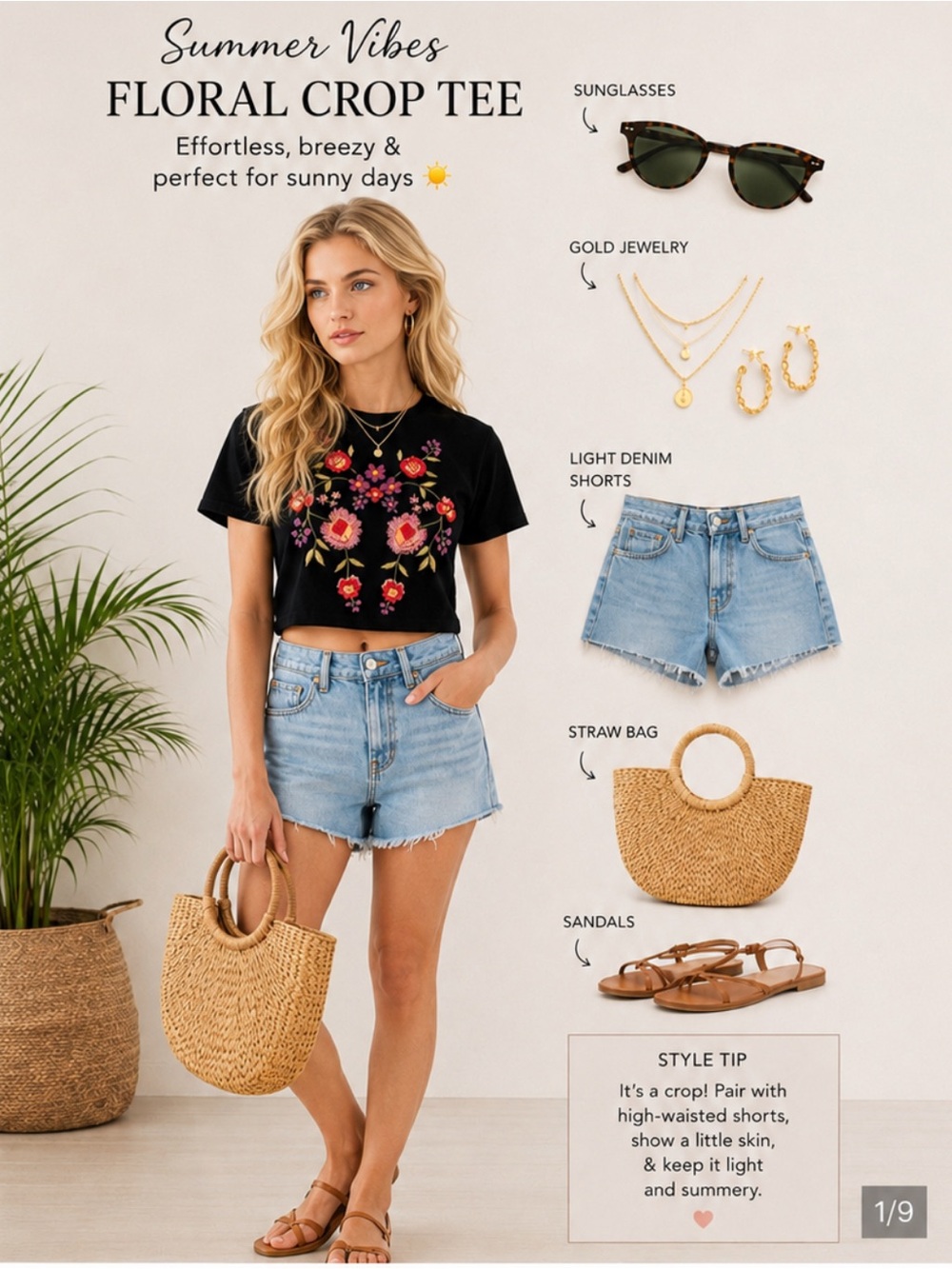 Urban Outfitters Black Tee with Floral Embroidery